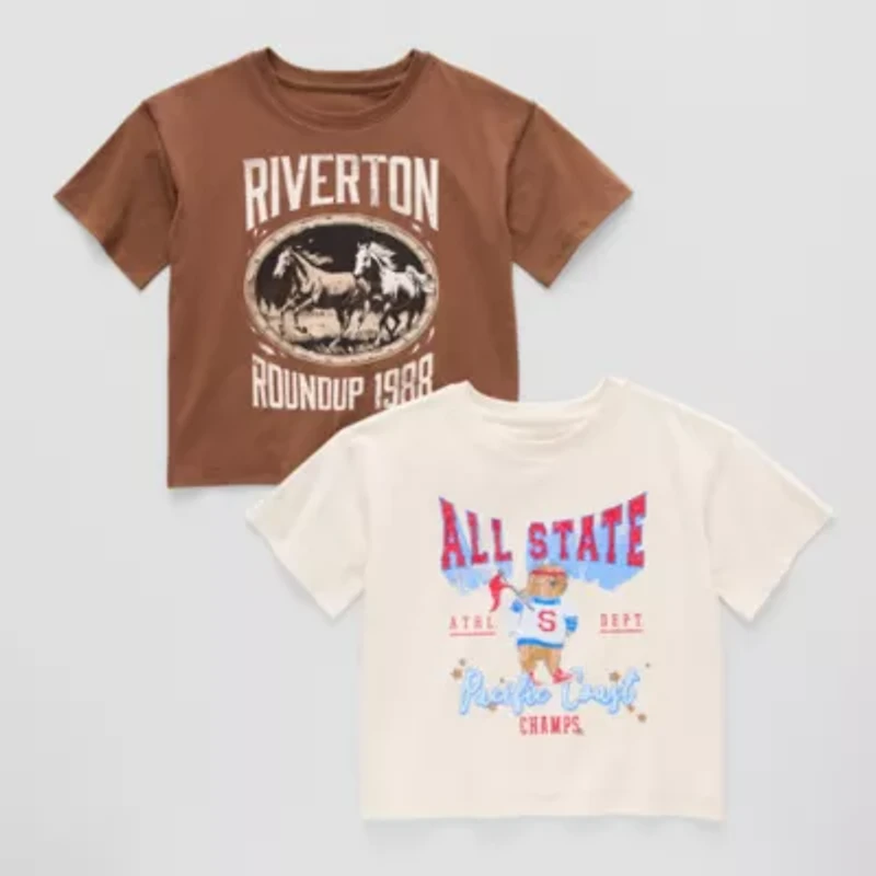 Thereabouts Little & Big Kid Girls Hidden Access Opening Crew Neck Short Sleeve Adaptive Boxy Fit Graphic T-Shirt