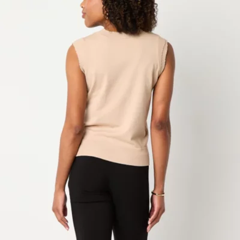 Liz Claiborne Womens Round Neck Sleeveless Pullover Sweater