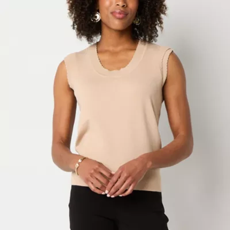 Liz Claiborne Womens Round Neck Sleeveless Pullover Sweater