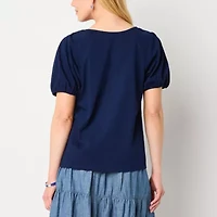 St. John's Bay Womens Square Neck Short Sleeve Embroidered Blouse