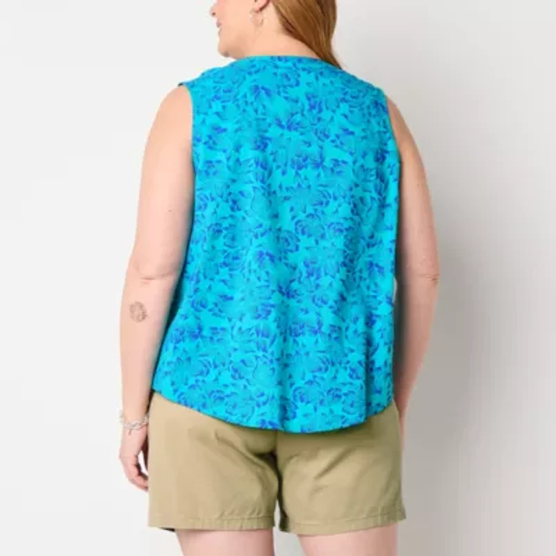 St. John's Bay Womens Split Tie Neck Sleeveless Plus Blouse