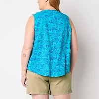 St. John's Bay Womens Split Tie Neck Sleeveless Plus Blouse