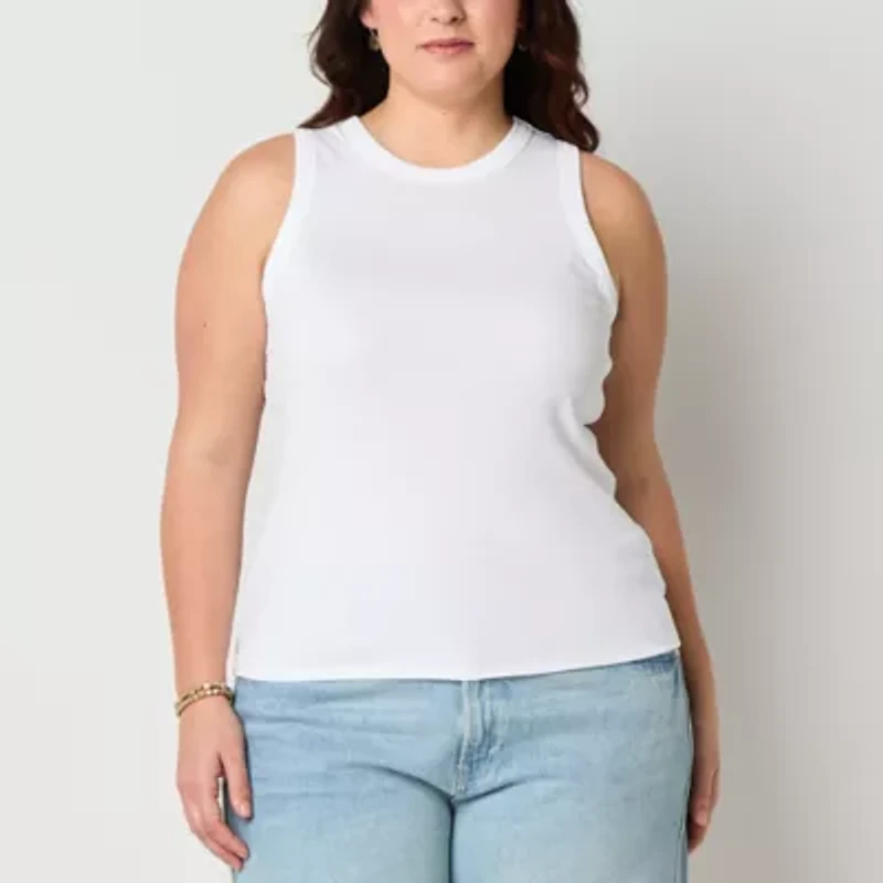 a.n.a Womens Plus Crew Neck Sleeveless Tank Top