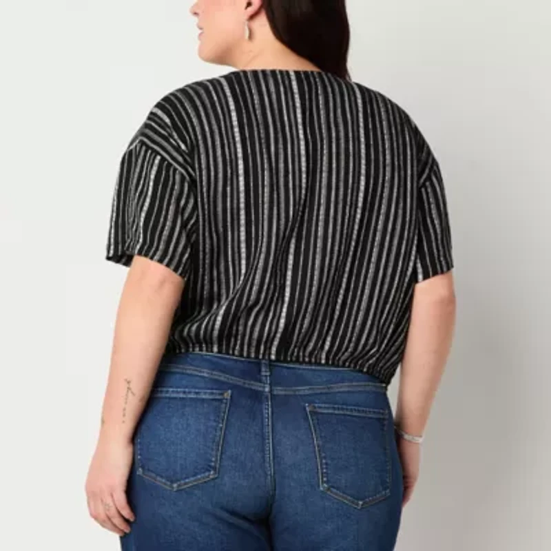 a.n.a Womens V Neck Short Sleeve Plus Wrap Shirt