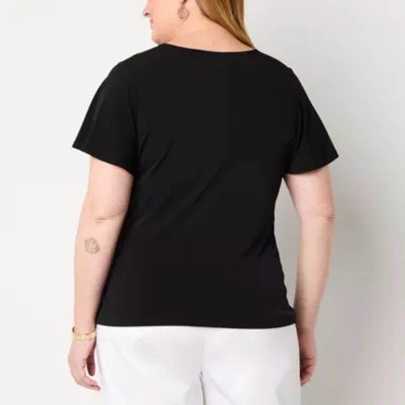 Liz Claiborne Womens Plus Round Neck Short Sleeve Blouse