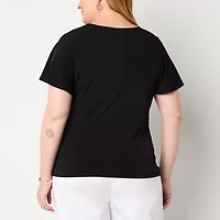 Liz Claiborne Womens Plus Round Neck Short Sleeve Blouse