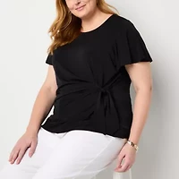 Liz Claiborne Womens Plus Round Neck Short Sleeve Blouse