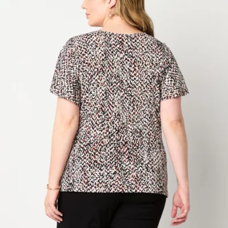 Liz Claiborne Womens Round Neck Short Sleeve Plus Blouse