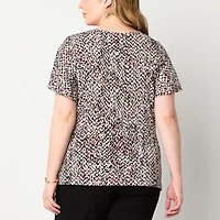 Liz Claiborne Womens Round Neck Short Sleeve Plus Blouse