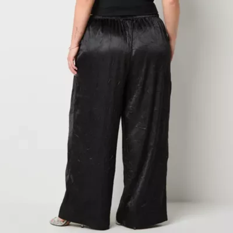 Bold Elements Womens Wide Leg Mid Rise Regular Fit Plus Pull-On Pant