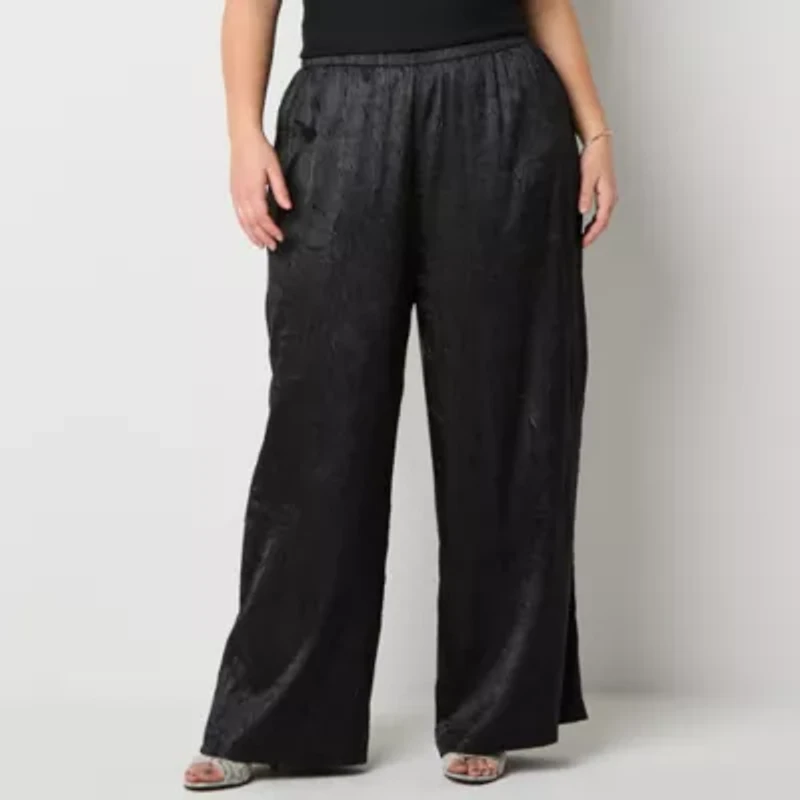 Bold Elements Womens Wide Leg Mid Rise Regular Fit Plus Pull-On Pant