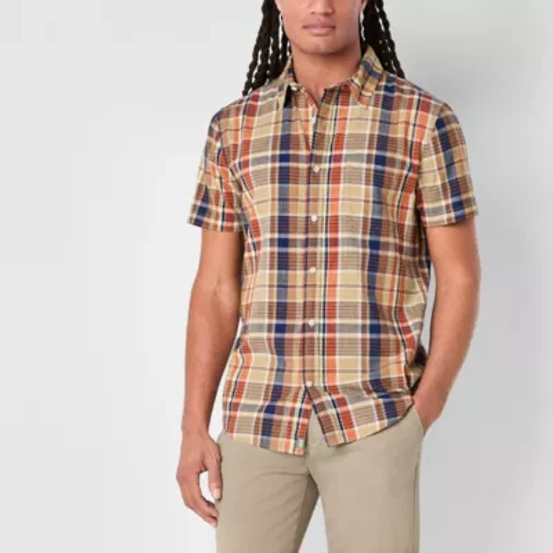 mutual weave Mens Short Sleeve Regular Fit Button-Down Shirt