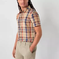 mutual weave Mens Short Sleeve Regular Fit Button-Down Shirt