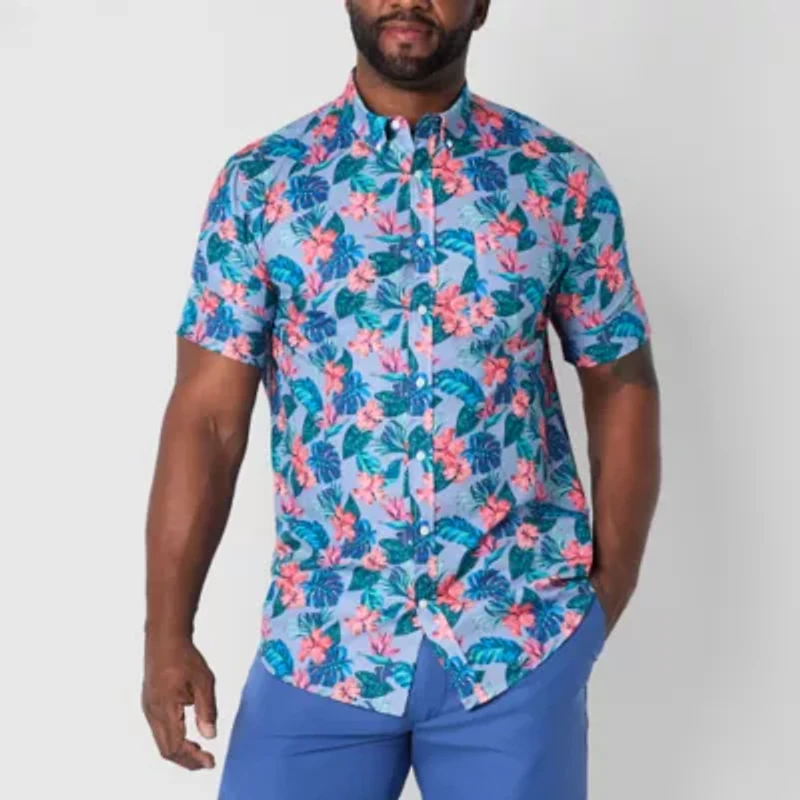 St. John's Bay Breathable Performance Mens Short Sleeve Classic Fit Big and Tall Button-Down Shirt