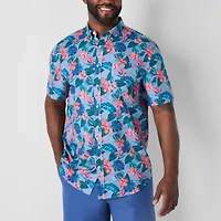St. John's Bay Breathable Performance Mens Short Sleeve Classic Fit Big and Tall Button-Down Shirt