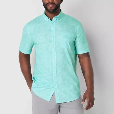 St. John's Bay Breathable Performance Mens Short Sleeve Classic Fit Big and Tall Button-Down Shirt