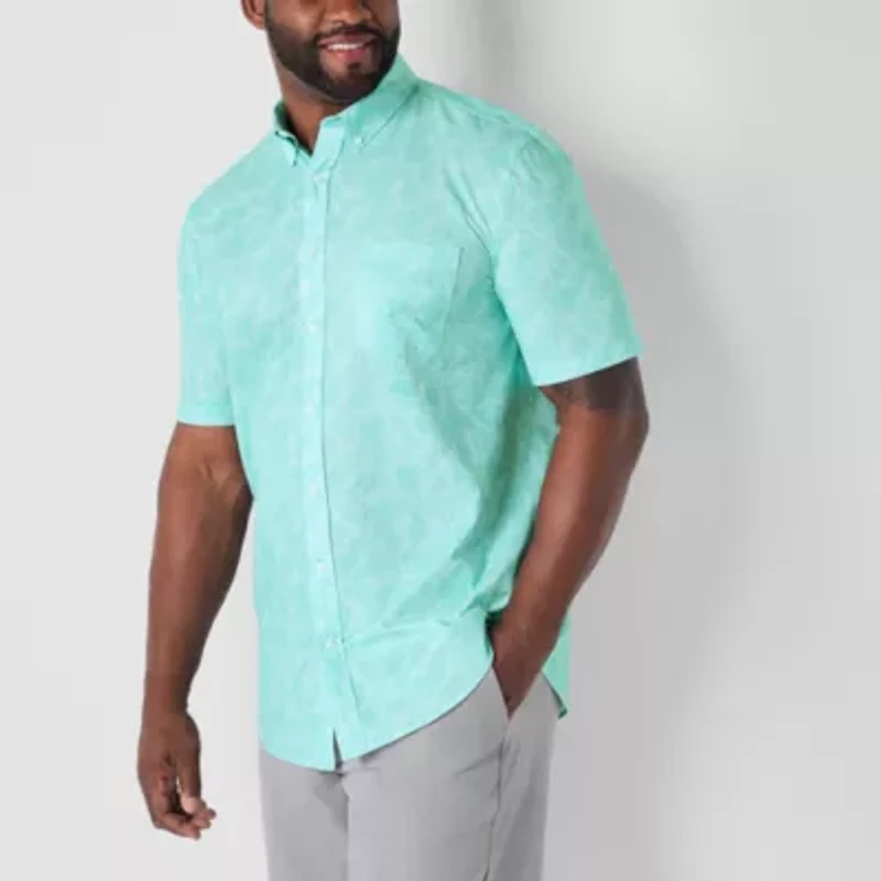 St. John's Bay Breathable Performance Mens Short Sleeve Classic Fit Big and Tall Button-Down Shirt