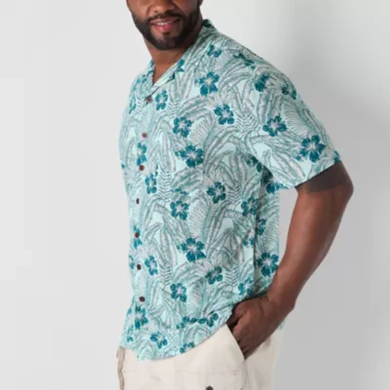 St. John's Bay Button-Down Mens Short Sleeve Breathable Big and Tall Camp Shirt