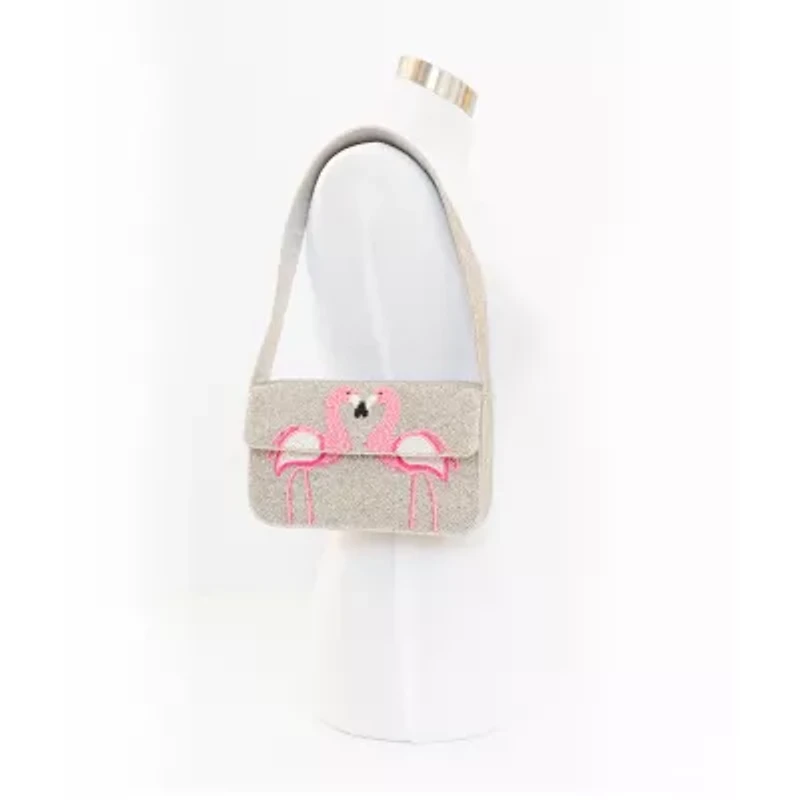 SOL and MER Beaded Flamingo Shoulder Bag
