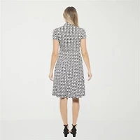 24seven Comfort Apparel Womens Short Sleeve Geometric Wrap Dress