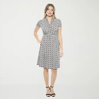 24seven Comfort Apparel Womens Short Sleeve Geometric Wrap Dress