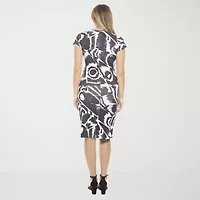 24seven Comfort Apparel Womens Short Sleeve Abstract Wrap Dress