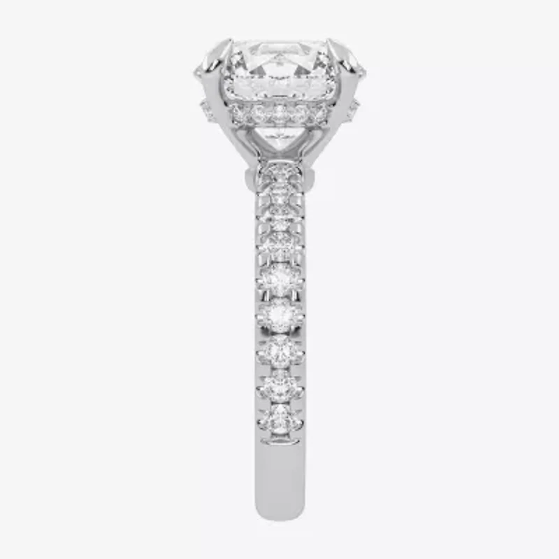 (G-H / Si1-Si2) Womens 2 1/4 CT. T.W. Lab Grown White Diamond 14K Gold Round Side Stone Engagement Ring