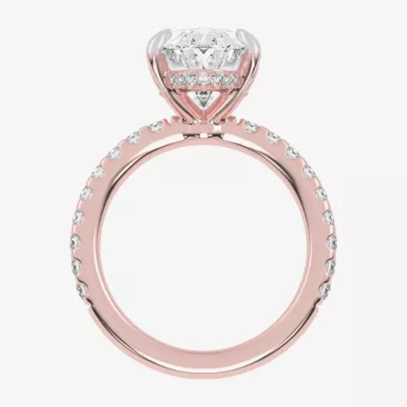 (G-H / Si1-Si2) Womens 2 1/4 CT. T.W. Lab Grown White Diamond 14K Gold Oval Side Stone Engagement Ring