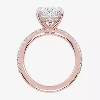 (G-H / Si1-Si2) Womens 2 1/4 CT. T.W. Lab Grown White Diamond 14K Gold Oval Side Stone Engagement Ring