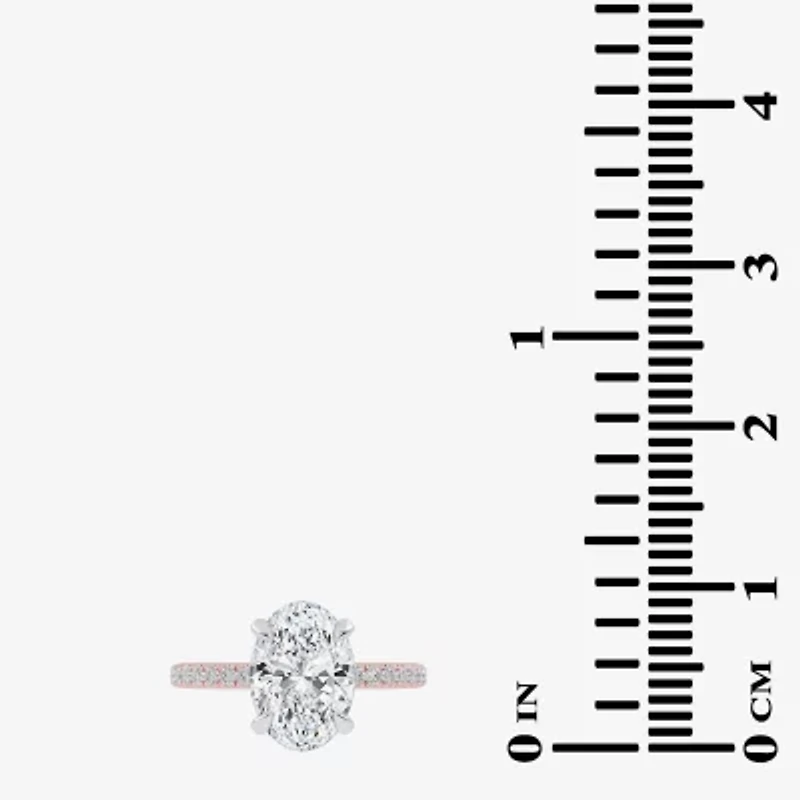 (G-H / Si1-Si2) Womens 2 1/4 CT. T.W. Lab Grown White Diamond 14K Gold Oval Side Stone Engagement Ring