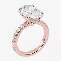 (G-H / Si1-Si2) Womens 2 1/4 CT. T.W. Lab Grown White Diamond 14K Gold Oval Side Stone Engagement Ring