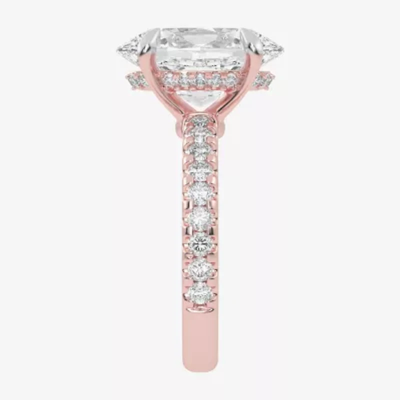 (G-H / Si1-Si2) Womens 2 1/4 CT. T.W. Lab Grown White Diamond 14K Gold Oval Side Stone Engagement Ring