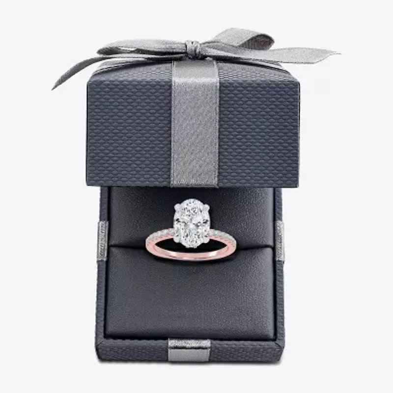 (G-H / Si1-Si2) Womens 2 1/4 CT. T.W. Lab Grown White Diamond 14K Gold Oval Side Stone Engagement Ring