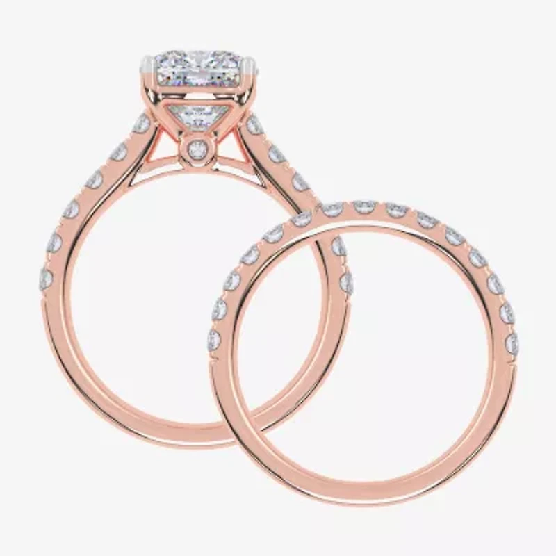 Signature By Modern Bride (G-H / Vs2-Si1) Womens 2 CT. T.W. Lab Grown White Diamond 14K Gold Cushion Side Stone Bridal Set