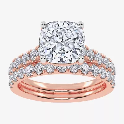 Signature By Modern Bride (G-H / Vs2-Si1) Womens 2 CT. T.W. Lab Grown White Diamond 14K Gold Cushion Side Stone Bridal Set