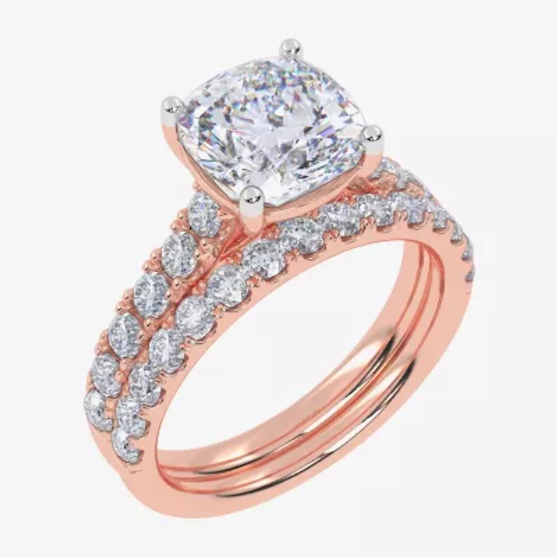 Signature By Modern Bride (G-H / Vs2-Si1) Womens 2 CT. T.W. Lab Grown White Diamond 14K Gold Cushion Side Stone Bridal Set