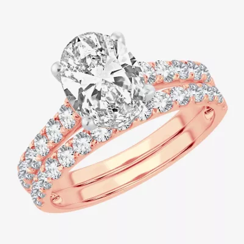 Signature By Modern Bride (H-I / Si1-Si2) Womens 2 CT. T.W. Lab Grown White Diamond 14K Gold Oval Bridal Set
