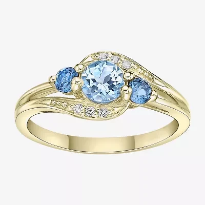 Womens Genuine Blue Topaz 18K Gold Over Silver Cocktail Ring