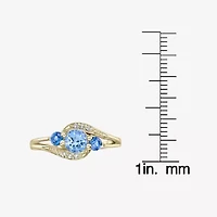 Womens Genuine Blue Topaz 18K Gold Over Silver Cocktail Ring