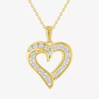 (G-H / Si2-I1) Womens 1 CT. T.W. Lab Grown White Diamond 14K Gold Over Brass Heart 18 Inch Pendant Necklace