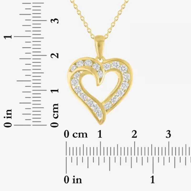 (G-H / Si2-I1) Womens 1 CT. T.W. Lab Grown White Diamond 14K Gold Over Brass Heart 18 Inch Pendant Necklace