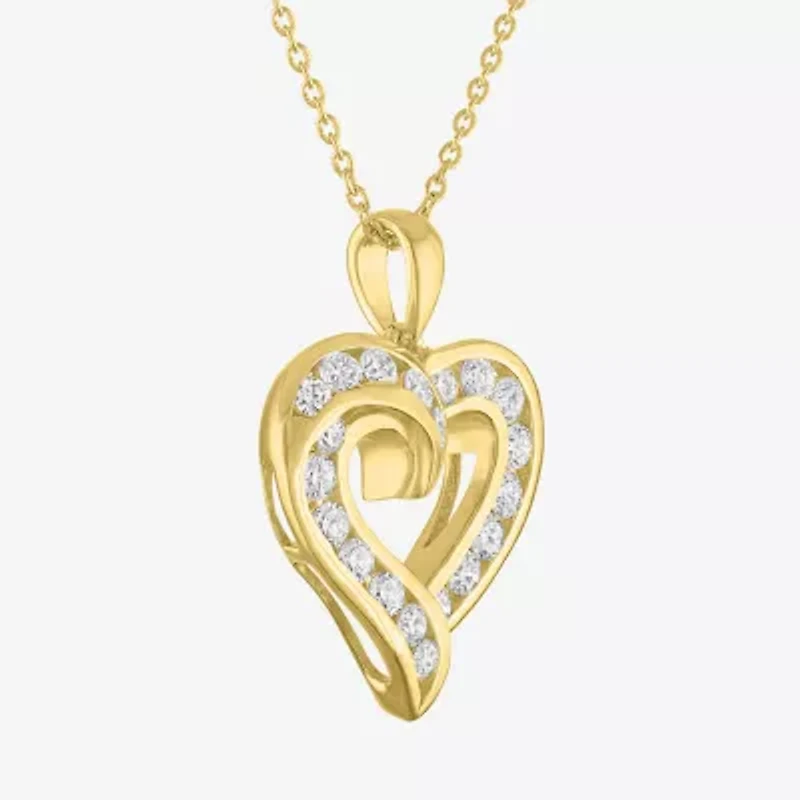 (G-H / Si2-I1) Womens 1 CT. T.W. Lab Grown White Diamond 14K Gold Over Brass Heart 18 Inch Pendant Necklace