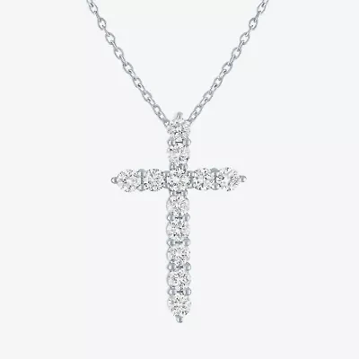 Cross (G-H / Si2-I1) Womens 1 CT. T.W. Lab Grown White Diamond Pure Silver Over Brass Cross 18 Inch Pendant Necklace