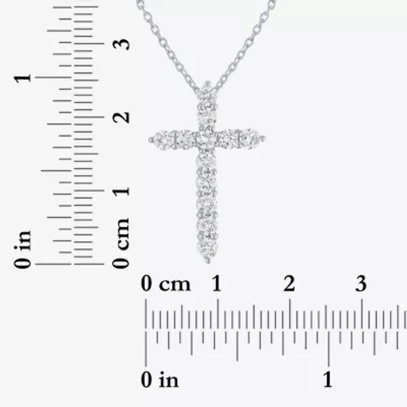 Cross (G-H / Si2-I1) Womens 1 CT. T.W. Lab Grown White Diamond Pure Silver Over Brass Cross 18 Inch Pendant Necklace