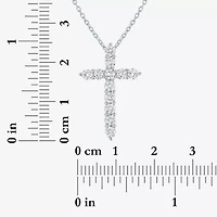 Cross (G-H / Si2-I1) Womens 1 CT. T.W. Lab Grown White Diamond Pure Silver Over Brass Cross 18 Inch Pendant Necklace