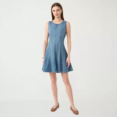 RM Rebecca Minkoff Womens Boat Neck Sleeveless A-Line Dress