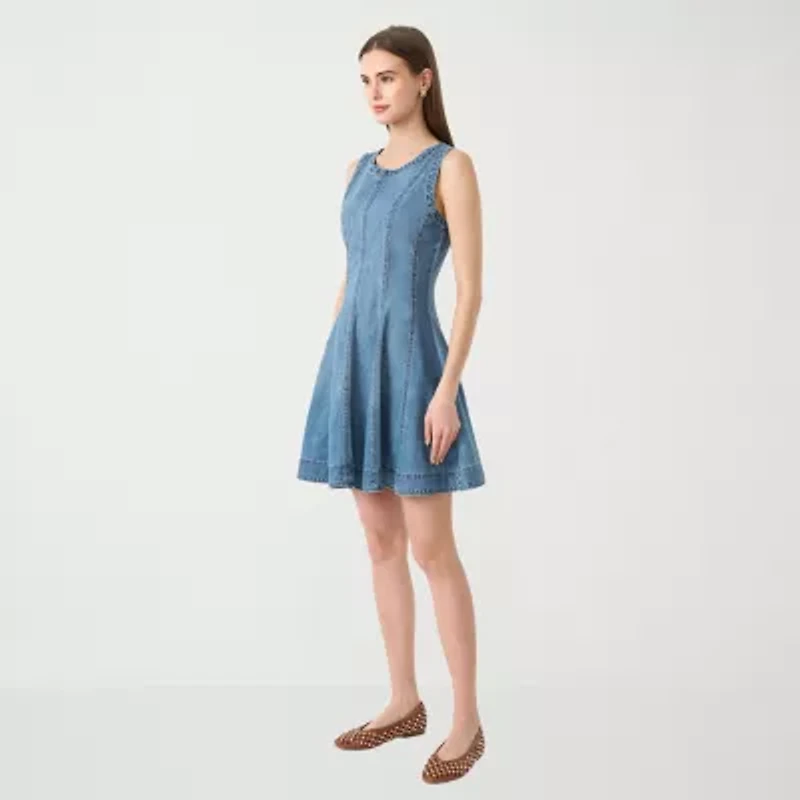 RM Rebecca Minkoff Womens Boat Neck Sleeveless A-Line Dress