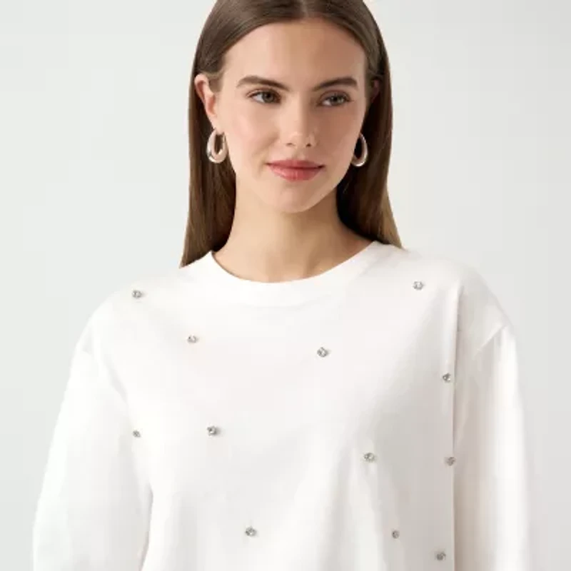 RM Rebecca Minkoff Womens Embellished Short Sleeve Tee