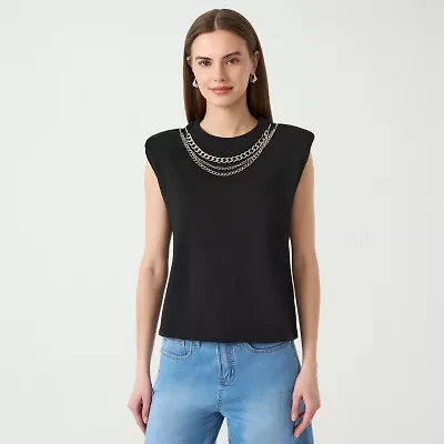 RM Rebecca Minkoff Womens Crew Neck Short Sleeve Tank Top