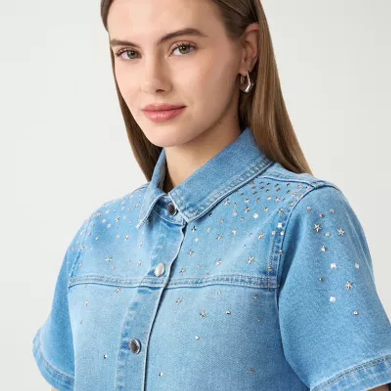 RM Rebecca Minkoff Womens Embellished Button Front Shirt